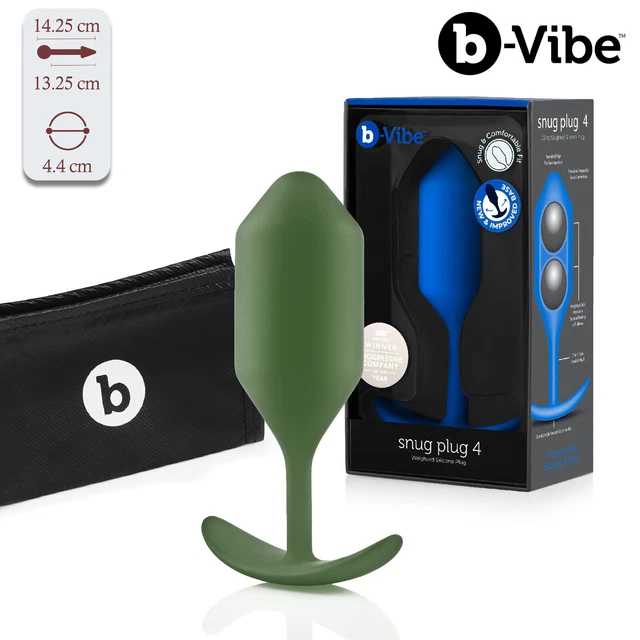 B-Vibe Snug Plug 4, Pro Weighted Butt Plug, Large P-Spot Massager - Navy/Army