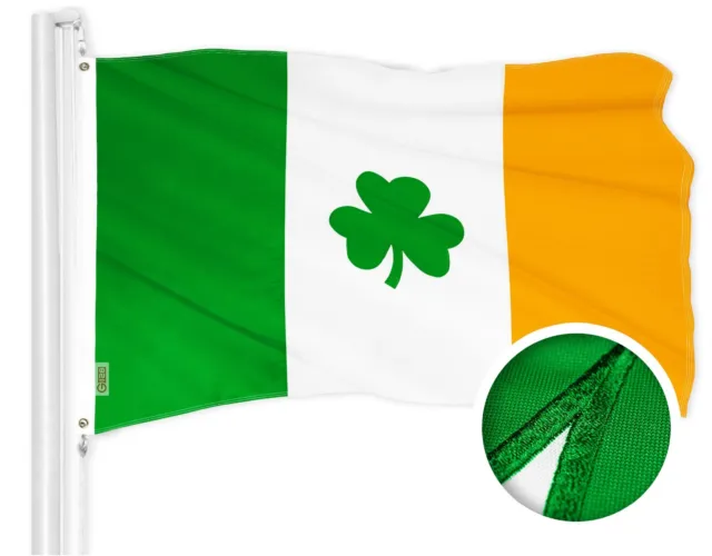 Ireland Irish Shamrock Flag 3x5FT Embroidered Polyester Brass Grommets By G128