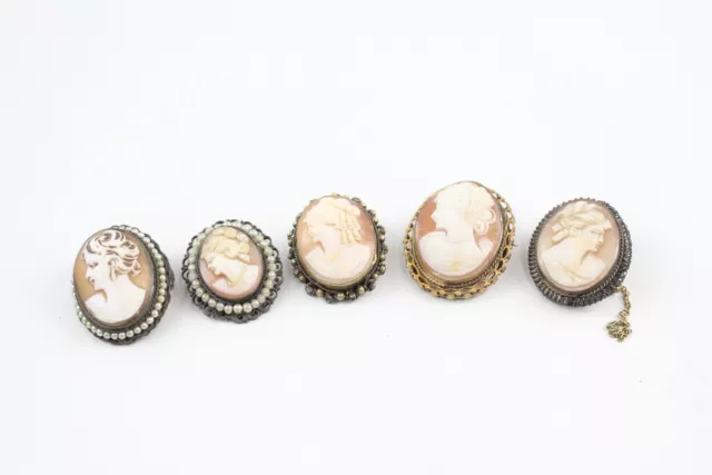 Broches Shell Cameo Antiguos Vintage Filigrana Perla Simulada Damas Perfil x 5