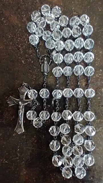 Vintage Catholic Rosary Sterling Silver Cfx&Ctr Heavy Crystal Glass Beads 2