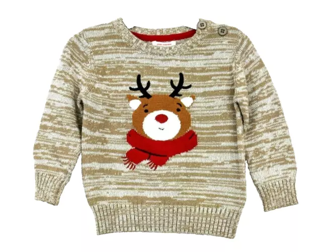 Joe Fresh Baby Red Crewneck Long Raglan Sleeves Brown Reindeer Sweater 12-18m