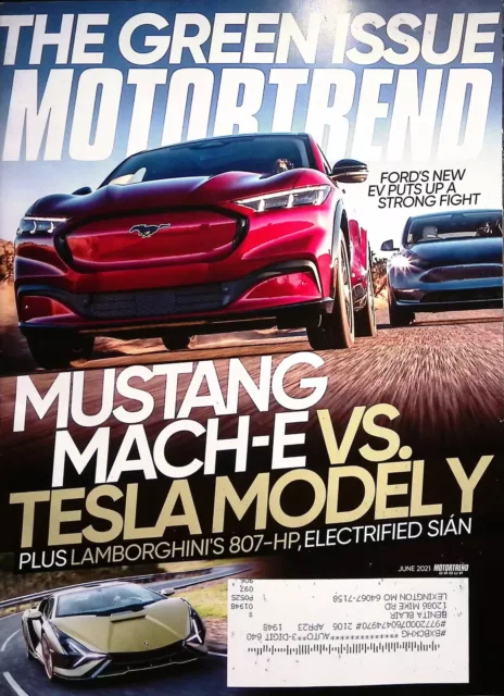 MOTOR TREND JUNE 2021 Mustang Mach E vs Tesla Mod. Y Lambo.Sian