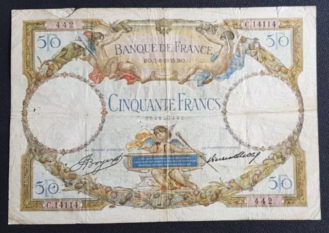 France - Francia - French Note - Billet De 50 Francs Merson Du 3/8/1933.