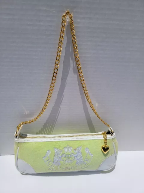 Juicy Couture rare Shoulder Bag Green velour Leather Terry Fabric Baguette S