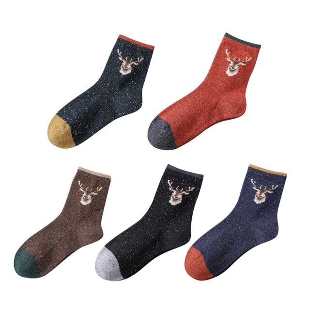 5 Pairs Chaussettes De Noël En Coton Fantaisie Femme Dessin Animé Wapiti
