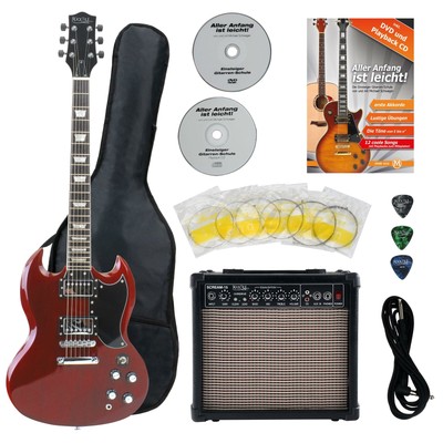 Rocktile Chitarra Elettrica Double Cut 2-Humbucker Red Cherry set Amplificatore Combo 30W 
