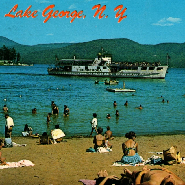 BEACH SUNBATHING TICONDEROGA Lake New York NY Postcard July 30