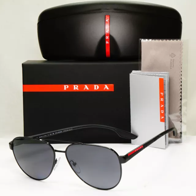 PRADA BLACK GREY Mirror Pilot Sunglasses Mens SPS 53P 1BO 7W1 Red Stripe Sport 148.00 PicClick UK