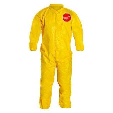 Dupont Qc125bylmd001200 Collared Chemical Resistant Coveralls, Yellow, Zipper