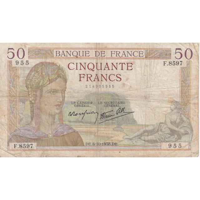 [#195711] France, 50 Francs, Cérès, 1938, F.8597, TB, Fayette:18.15, KM:85b