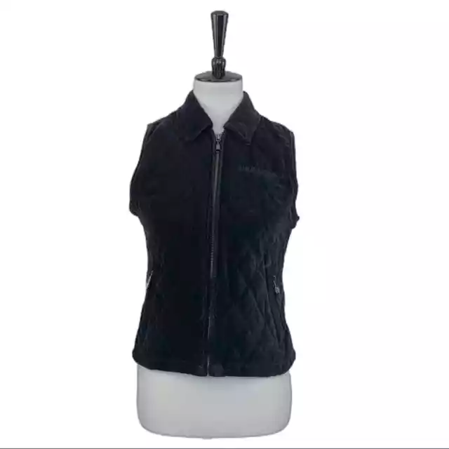 Harley-Davidson Women's Moto Women's Black Velvet Quilted Zip Front Vest Size XS