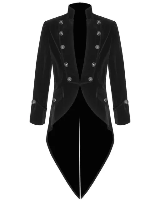 Mens Handmade Steampunk Tailcoat Jacket Goth Victorian Velvet Coat Black