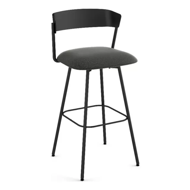 Amisco Ludwig 26 In. Swivel Counter Stool - Charcoal Grey Polyester/ Black Metal