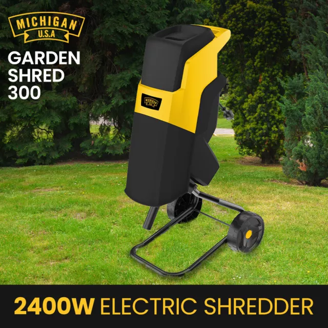 MICHIGAN 2400W Electric Garden Mulcher Shredder Portable Wood Chipper on Wheels