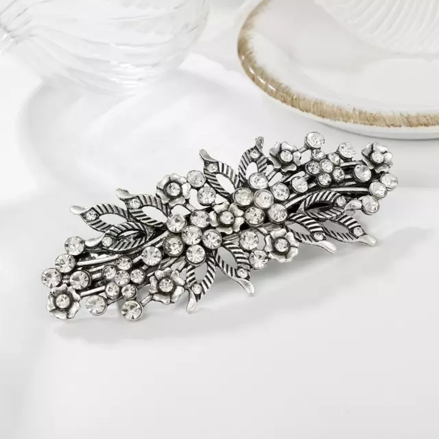 Silver Hair Clip, Stylish Vintage Style Headband Unique Crystal Flower Design