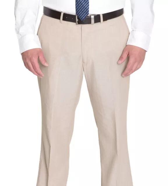 Kenneth Cole NY Solid Tan Men's Flat Front Cotton Dress Pants