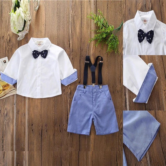 Toddler Kids Baby Boys Long Sleeve Bowtie Shirts Shorts Gentleman Outfits Set UK