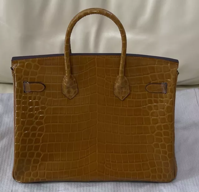 Beautiful Unbrandade Crocodile Tan Leather Medium Structured Handbag.”🌺☀️🌺 3
