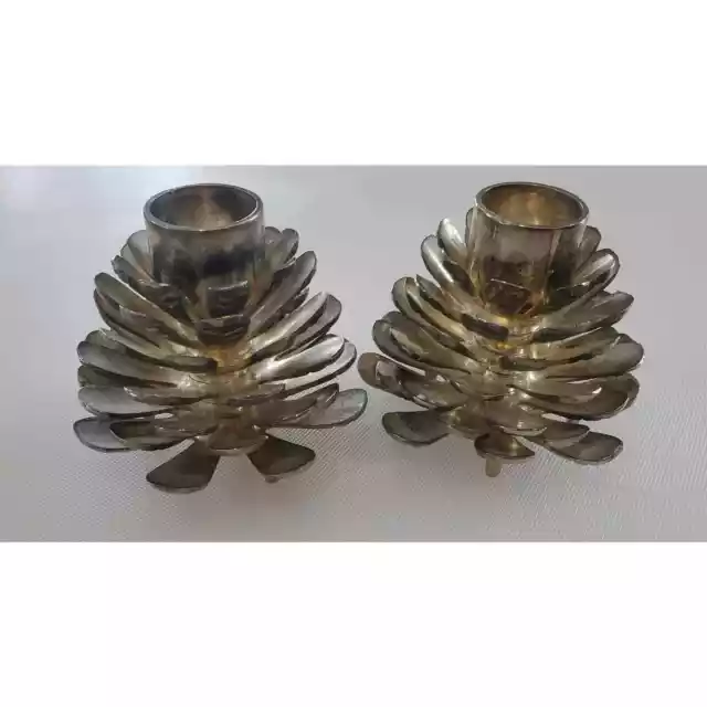 VINTAGE SOLID BRASS Pine Cone Candle Holder Set of 2 Antiqued Pine Cone  Holders $49.00 - PicClick