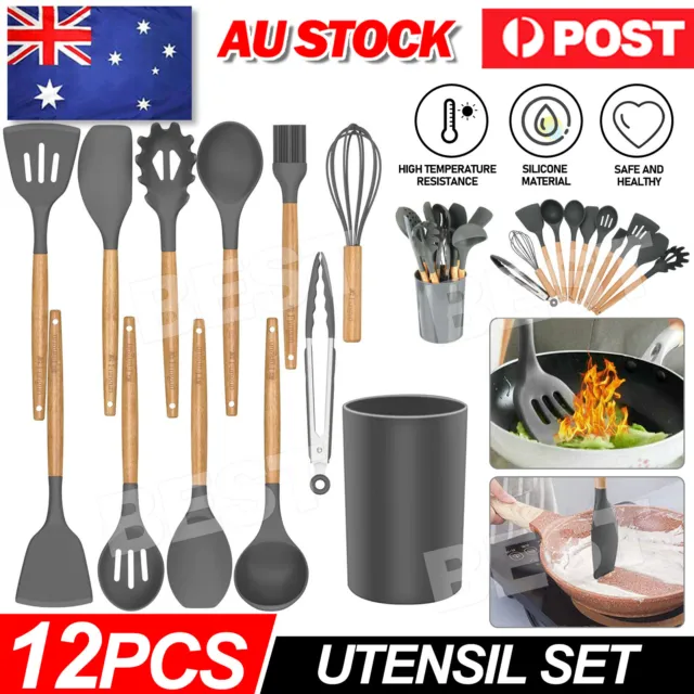 12pcs Set Non-Stick Silicone Kitchen Utensil Spatula Spoon Cooking Cookware Gift