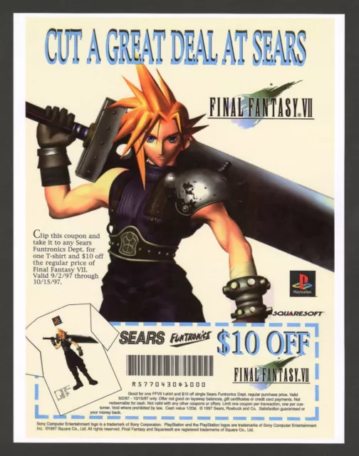 Final Fantasy VII 7 Playstation 1 PC PS1 Sears Promo Ad Art Print Poster Glossy