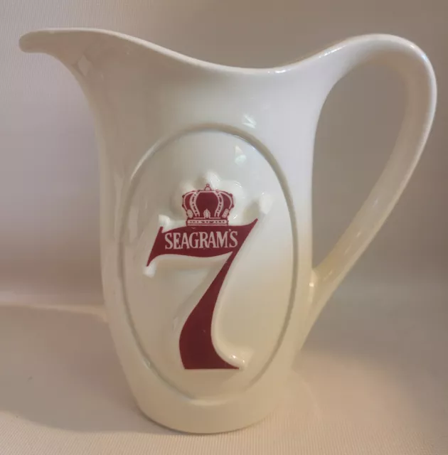 Vintage Seagrams 7 Crown Whiskey Ceramic Bar Pitcher ~ 7.25" Tall ~ Damaged