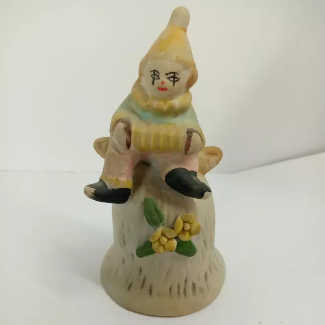 Vintage Clown Bell Hand-Painted Porcelain Bisque/Ceramic