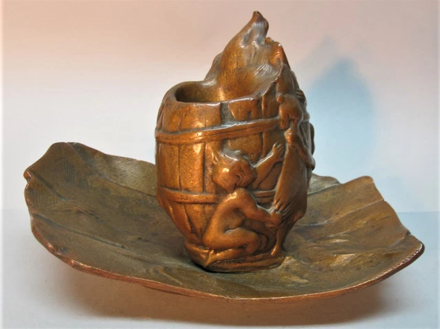 Unique & Large EUROPEAN ART NOUVEAU BRONZE INKWELL w/ Children Playing  c. 1900+
