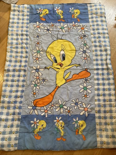 Tweety Bird Comforter 85” x 60” Blanket Vintage 1998 Looney Tunes Reversible