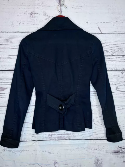 H&M Long Sleeve Collared Navy Blue Cotton Stretch Double Breasted Jacket Size 4 3