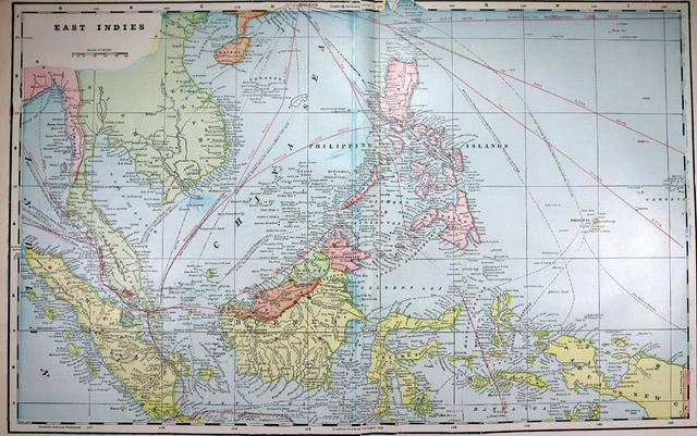 Old (Lg21x14) 1899 Cram's Map ~ EAST INDIES - BORNEO ~ Free S&H   ~Inv#529