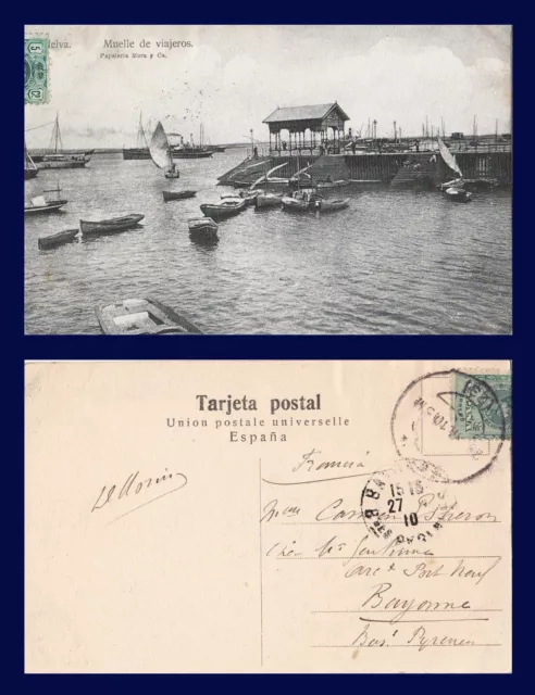 Espana Spain Andalusia Huelva Muelle De Viajeros 1910 To Bayonne Basque.