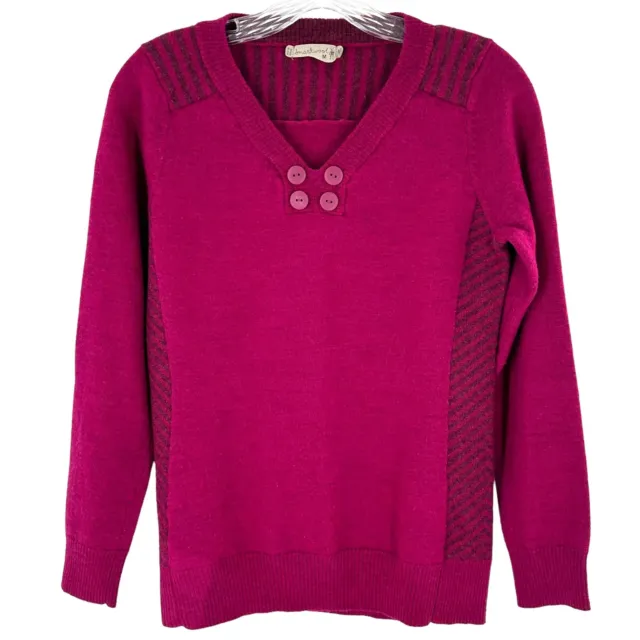 Smartwool Piney Lake Henley Magenta Pink Merino Wool Sweater Women's Size Medium