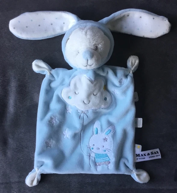 Doudou Ours blanc déguisé en lapin bleu nuage Max & Sax