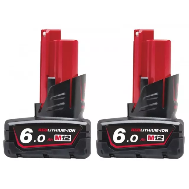 2 X Milwaukee M12B6 12V 6.0Ah REDLINK Overload Protection Li-Ion Batteries Pack