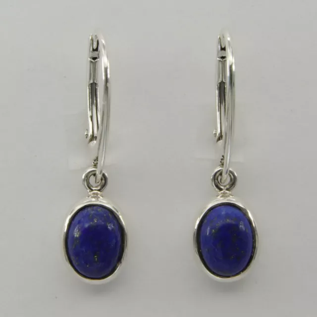 925 Sterling Silver Blue Oval Lapis Lazuli Leverback Drop Dangle Earrings