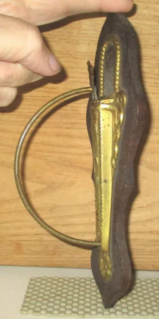 Rare Antique Gilt Brass Wood Shop Store Wall Hook Receipt Holder Clip