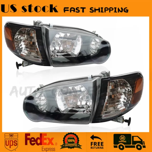 For 2001-2002 Toyota Corolla Headlights Set w/Corner Signal Headlamps Left+Right