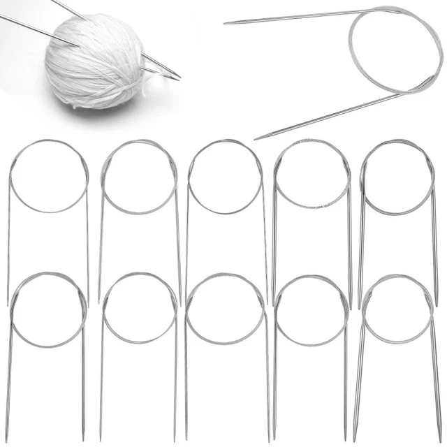 11 PIEZAS Agujas de punto circulares profesionales Tubos de acero inoxidable Tejer circular