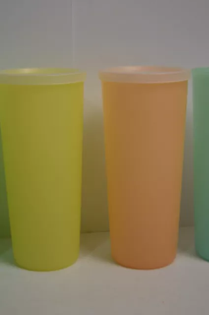 Tupperware Pastel 16 oz Tumblers Cups & Seals # 107 Vintage Stock Set of 6 3