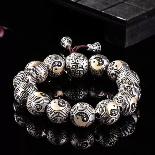 NEW 12mm Stainless Stee carved Feng Shui Bagua Lucky Wealth Bracelet Jewelry