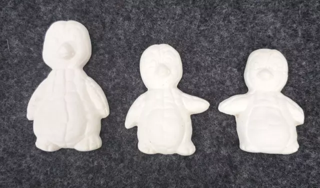 Bisque de cerámica listo para pintar pingüinos 2"" - 2,25"" x 3 vintage nuevo stock antiguo