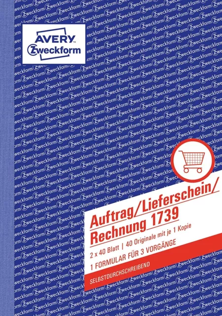 AVERY Zweckform 1739 Auftrag/Lieferschein/Rechnung Kombinationsbuch (A5, 2x40 Bl