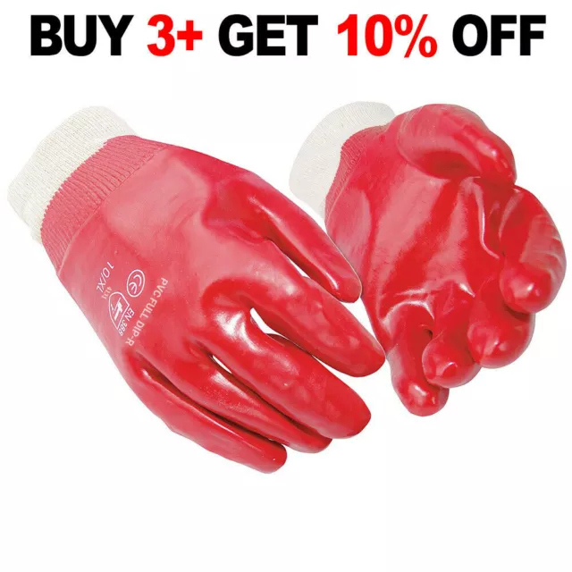120 Pairs Fully Red PVC Coated Knit Wrist Rubber Gloves Safety Work Glove XL