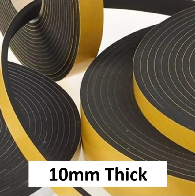 10mm Thick - Neoprene Adhesive Backed Foam Sponge Strip Roll Sheet Tape Sticky