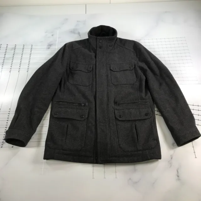 Michael Kors Jacket Mens Medium Charcoal Gray Wool Blend Full Zip Snap Front