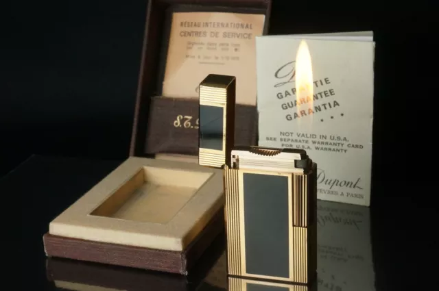 ST Dupont Vintage Lighter Ligne Large Gold plated Lacquer Black  Working #DU20