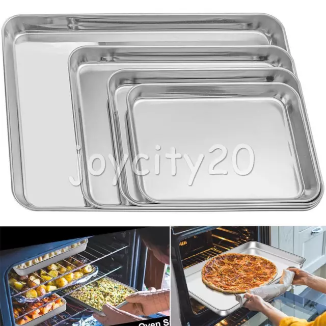 Stainless Steel Baking Tray Set Non-Stick Sheet Oven Bakeware Pans BBQ Plate UK