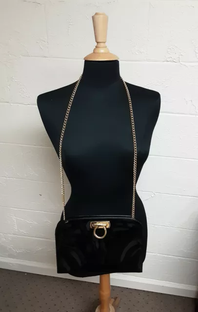 SALVATORE FERRAGAMO BLACK Patent Leather Handbag $229.00 - PicClick