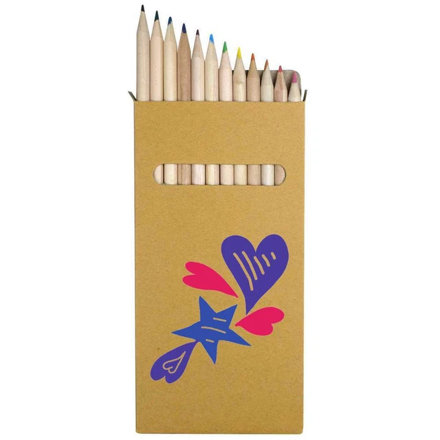 12 x 'Herzen und Sterne' lang 178 mm Buntstifte/Bleistift-Set (PE00051117)